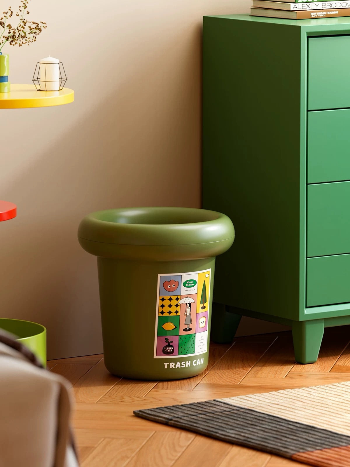 Hommie Olive Green Pop Art Trash Can HBMC032 3