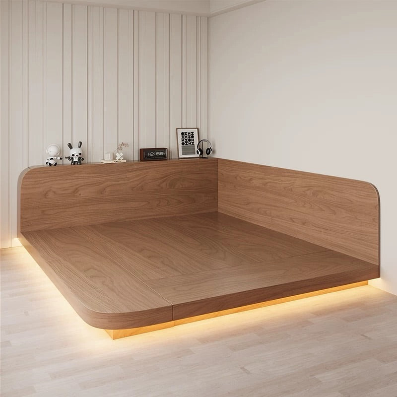 Hommie Walnut Wraparound Platform Bed with LED Base Light HBBD046 3