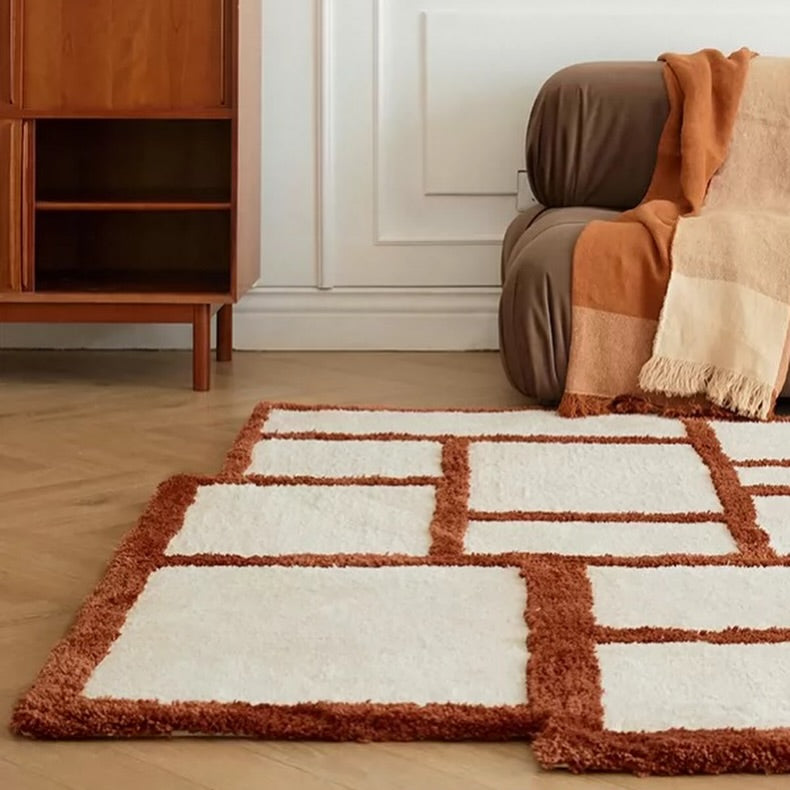 Hommie Terracotta Grid Wool Carpet HBCR034 1