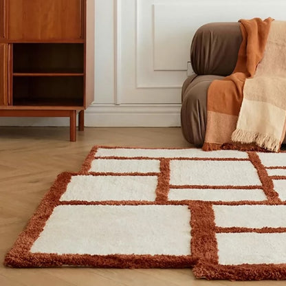 Hommie Terracotta Grid Wool Carpet HBCR034 1