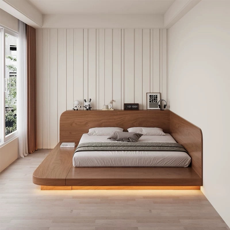 Hommie Walnut Wraparound Platform Bed with LED Base Light HBBD046 2
