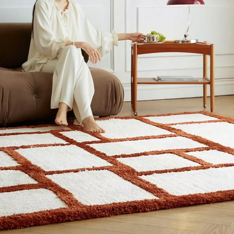 Hommie Terracotta Grid Wool Carpet HBCR034 3