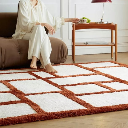 Hommie Terracotta Grid Wool Carpet HBCR034 3
