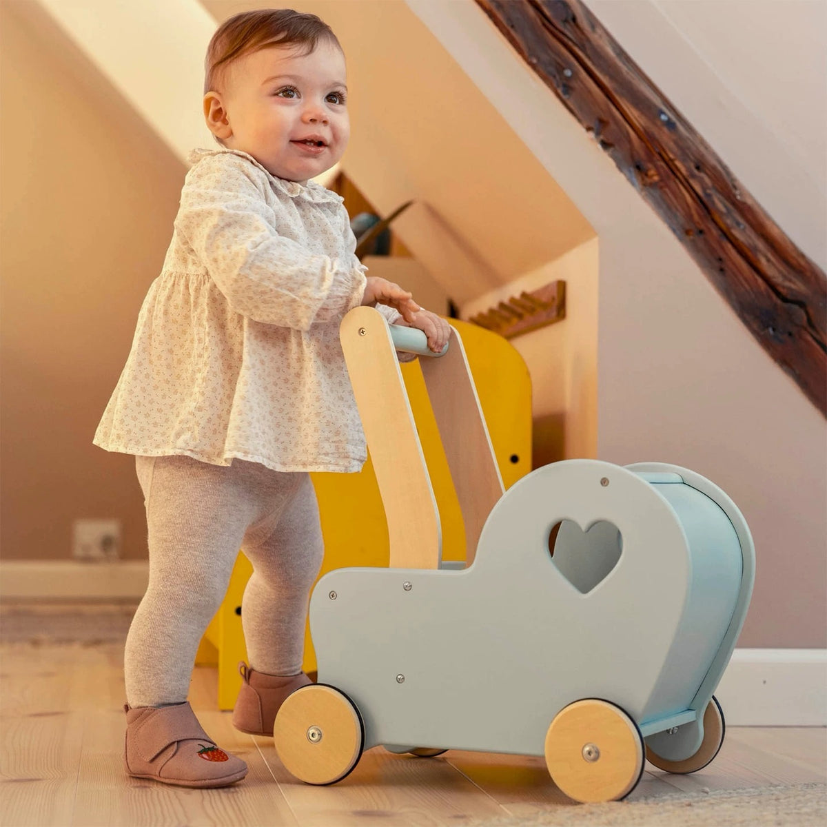 Hommie Light Blue Heart Window Wooden Walker Trolley HBKW019 1