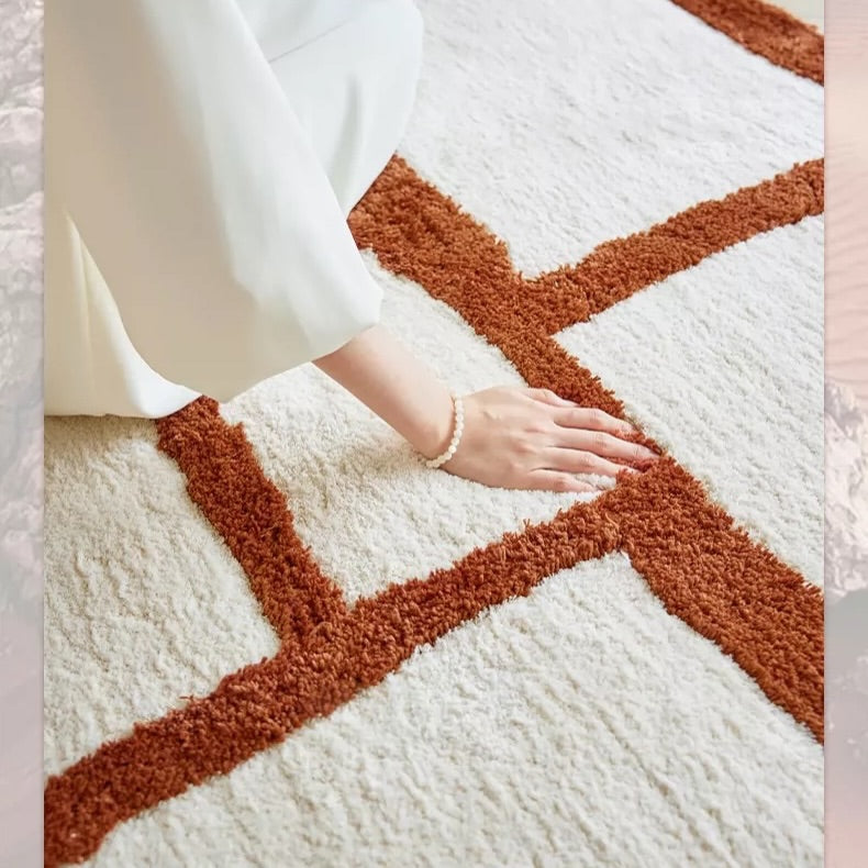 Hommie Terracotta Grid Wool Carpet HBCR034 2
