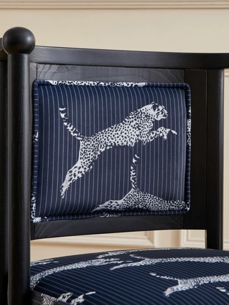 Hommie Black Wood Leopard Print Fabric Chair HBCH059 2