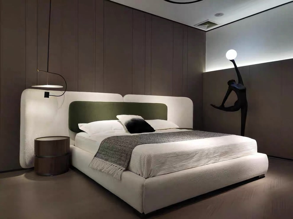 Hommie Cream Curved Wing Bed with Olive Green Headboard HBBD045 1