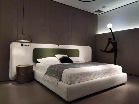 Hommie Cream Curved Wing Bed with Olive Green Headboard HBBD045 1