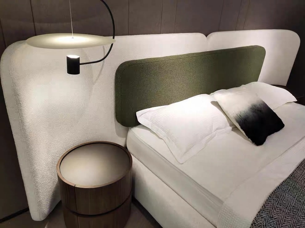 Hommie Cream Curved Wing Bed with Olive Green Headboard HBBD045 3