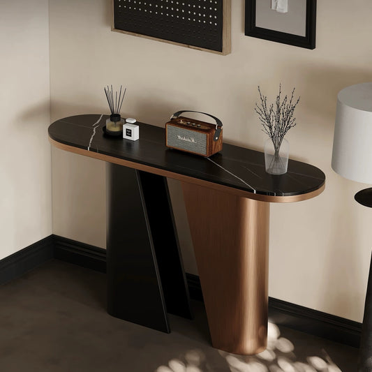 Hommie Black Top Bronze Pedestal High Console HBHC020 1