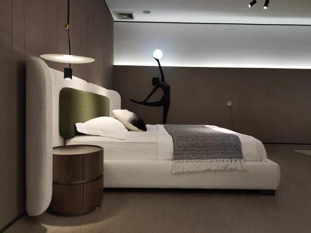Hommie Cream Curved Wing Bed with Olive Green Headboard HBBD045 2