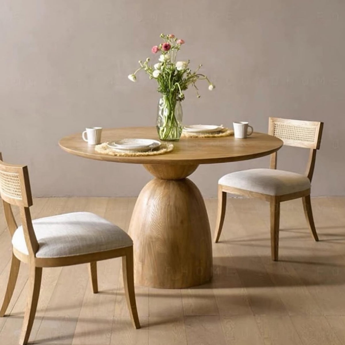 Hommie Wood Mushroom Base Round Dining Table HBTD054 1