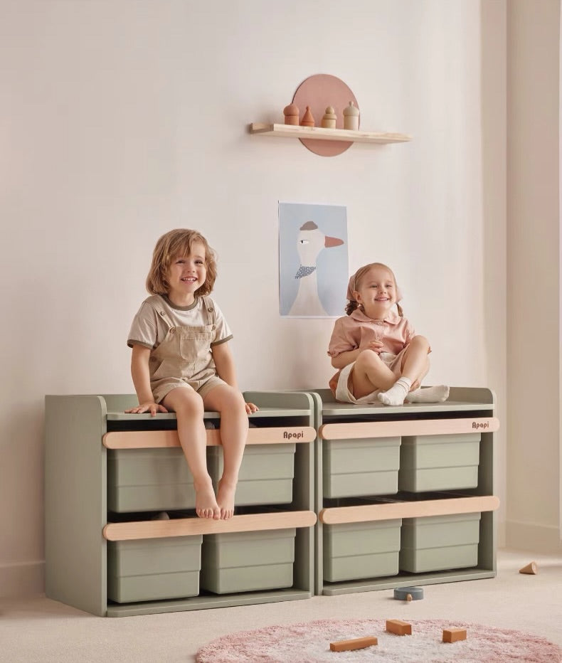 Hommie Sage Green Kids Toy Storage Shelf with Bins HBKW018 1