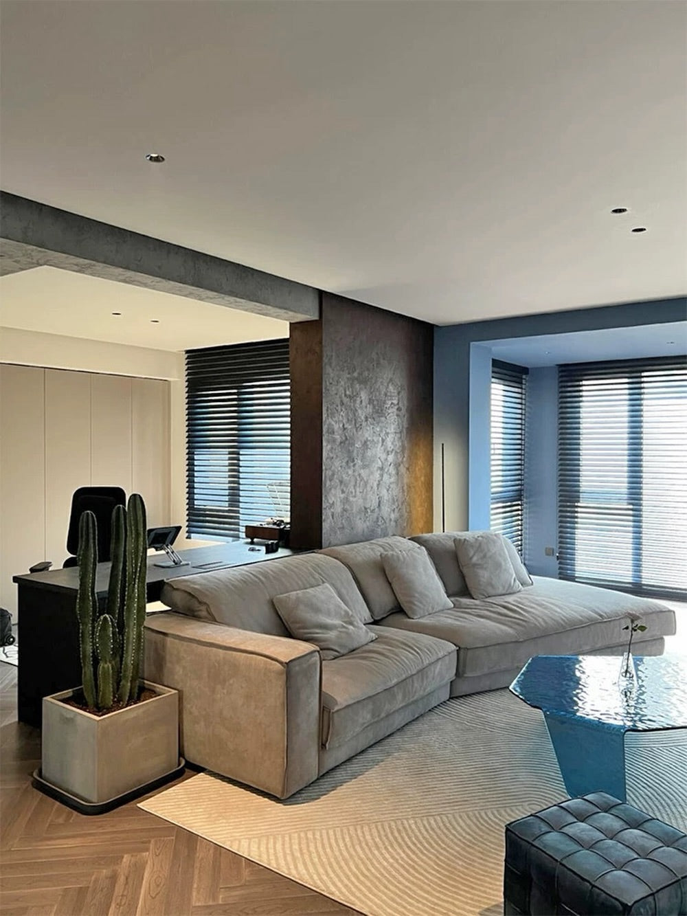 Hommie Grey Fabric Low Sectional Sofa HBSF082 1