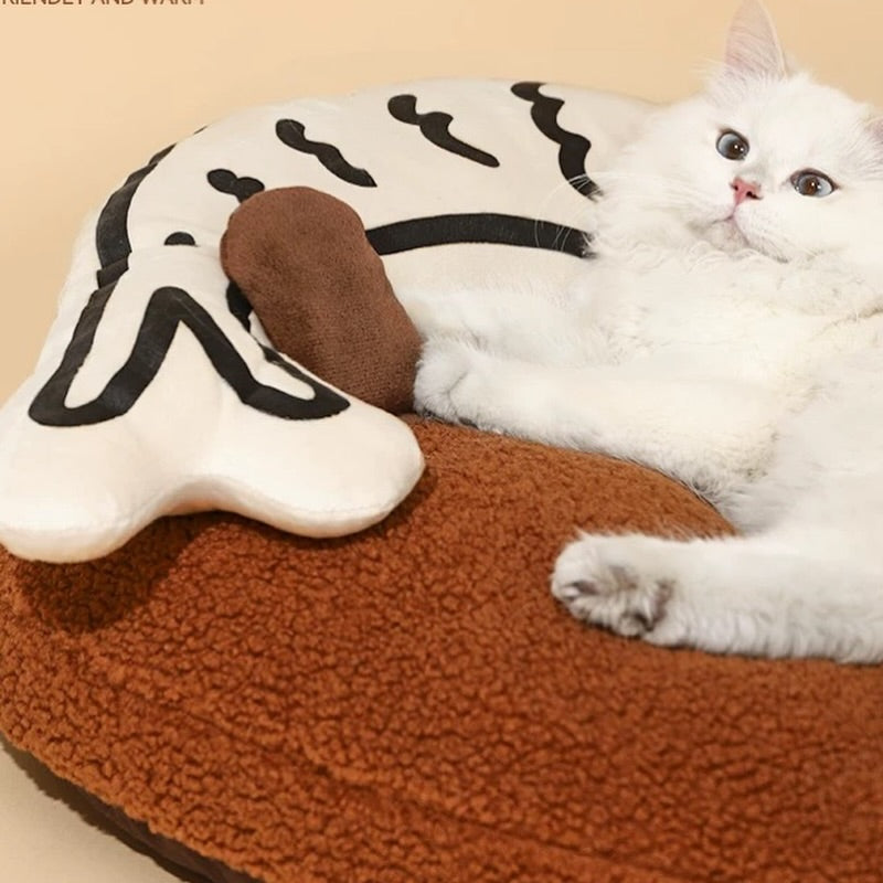 Hommie Brown Plush Oval Cat Bed HBPT027 4