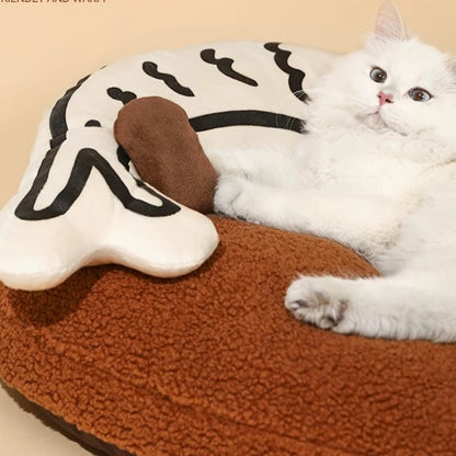 Hommie Brown Plush Oval Cat Bed HBPT027 4