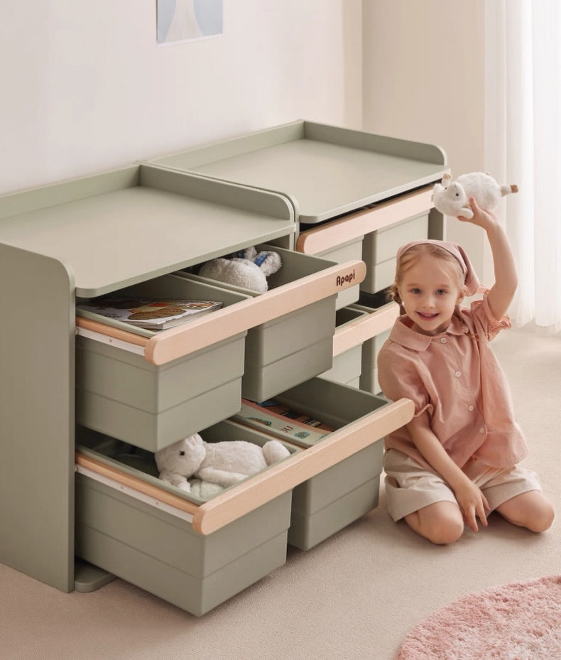 Hommie Sage Green Kids Toy Storage Shelf with Bins HBKW018 2