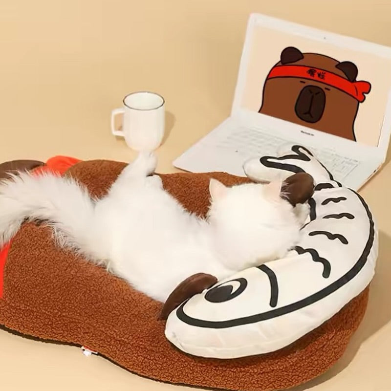 Hommie Brown Plush Oval Cat Bed HBPT027 1