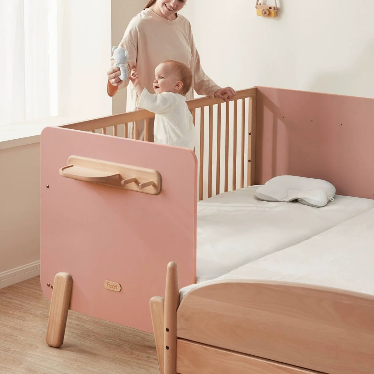 Hommie Pink Panel Wood Slat Convertible Kids Bed HBBD043 2