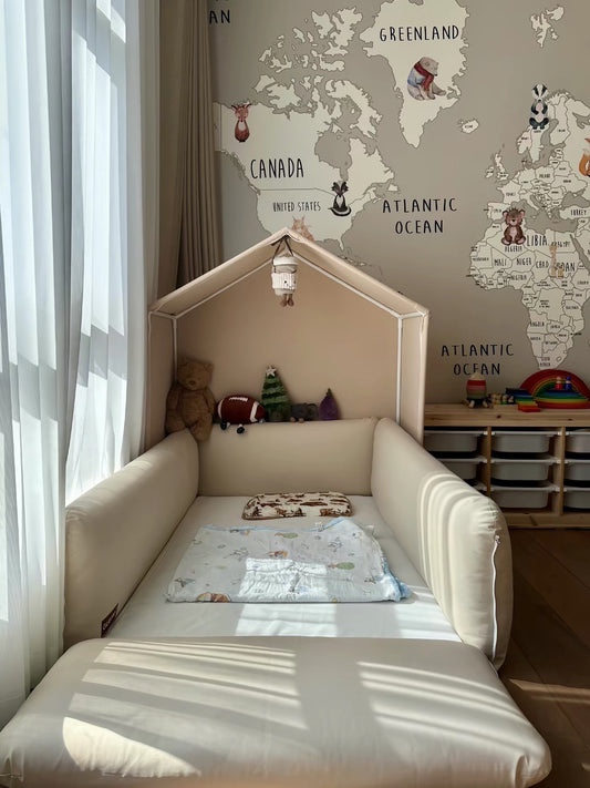 Hommie Cream House Headboard Kids Bed Set HBBD042 1