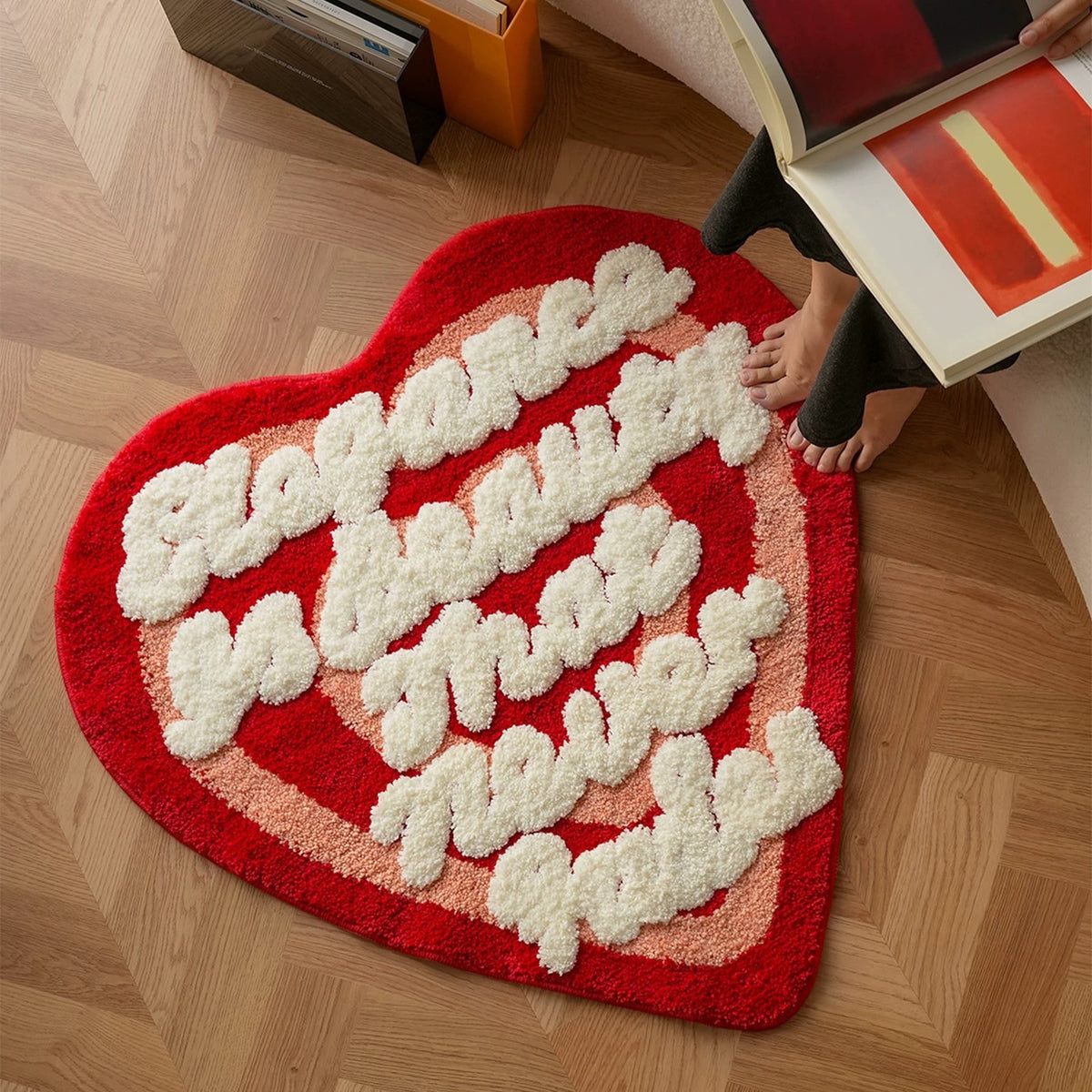 Hommie Red Script Heart Shaped Carpet HBCR029 1