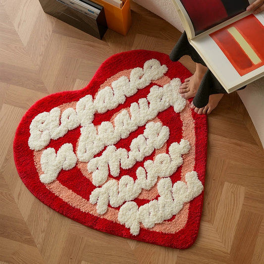 Hommie Red Script Heart Shaped Carpet HBCR029 1