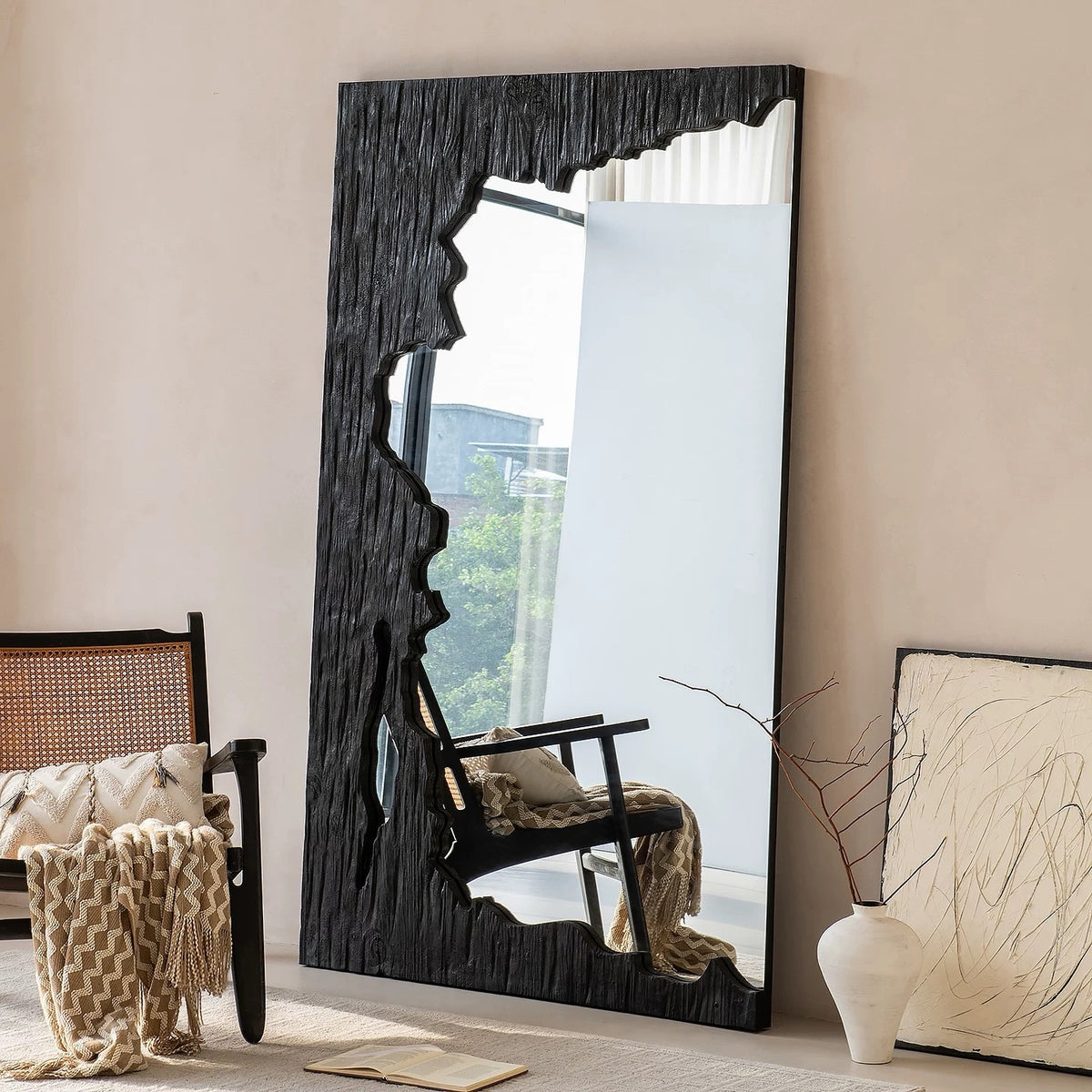 Hommie Rugged Cutout Edge Wood Floor Mirror HBMR035 5