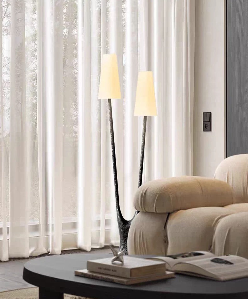 Hommie Twin Shade Black Stem Floor Lamp HBCL055 1
