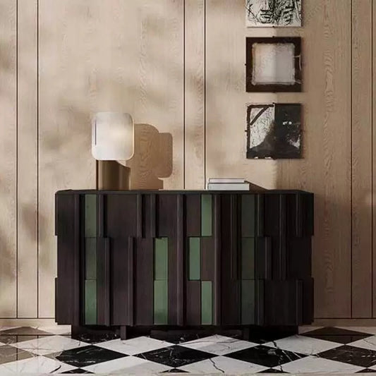 Hommie Black Stacked Block Green Panel Cabinet HBCB031 1