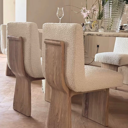 Hommie White Boucle Wood Slab Back Chair HBCH055 3