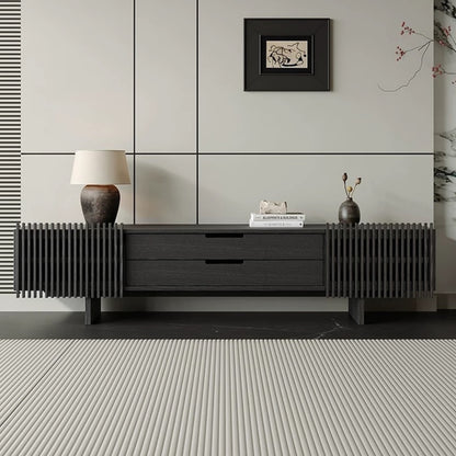 Hommie Black Ribbed Side Wood TV Console HBTC027 2