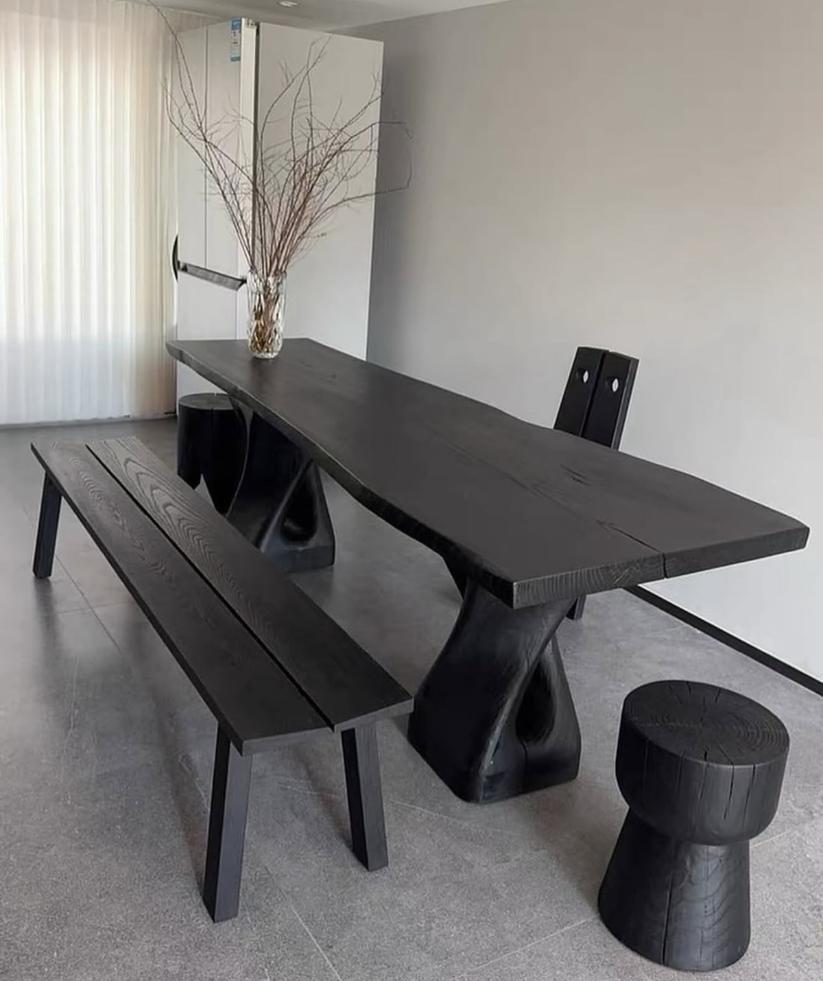Hommie Black Sculpted Base Long Wood Table HBTD050 1