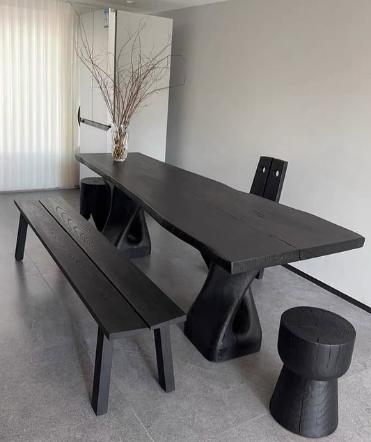 Hommie Black Sculpted Base Long Wood Table HBTD050 1