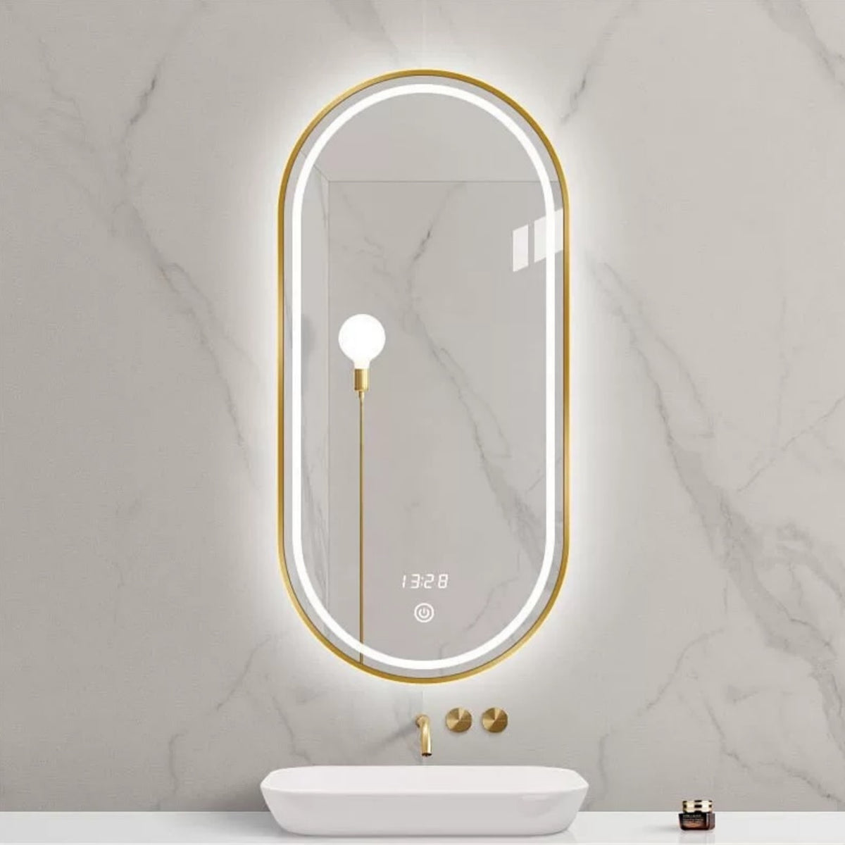 Hommie Gold Frame Long Oval LED Mirror HBMR033 2