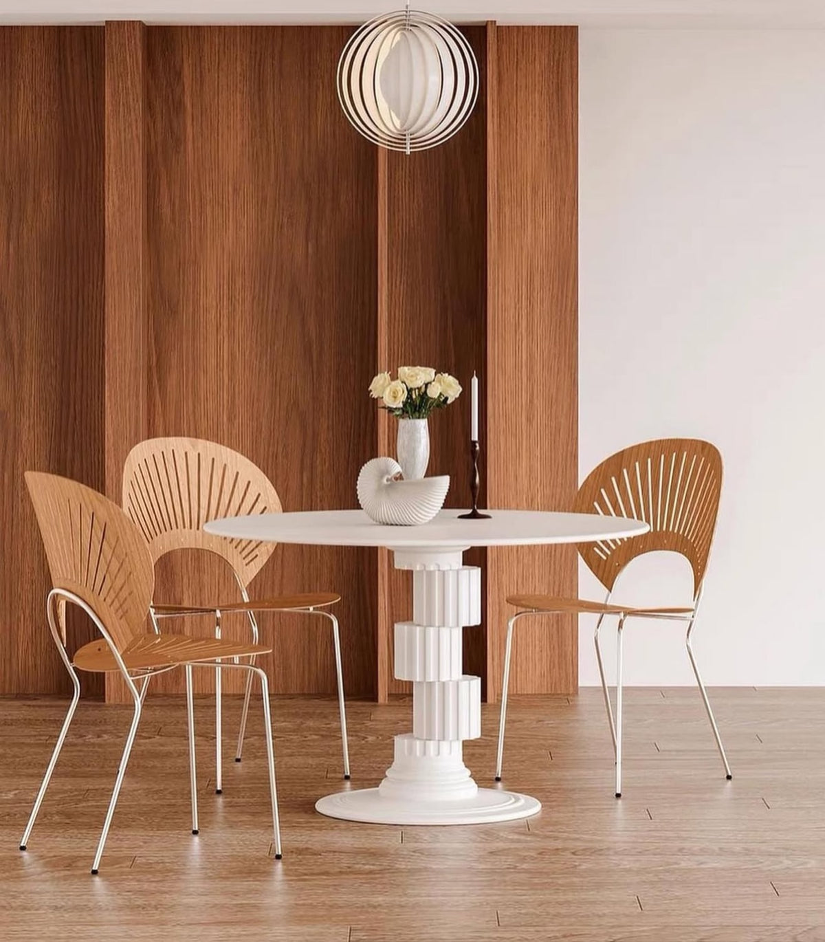 Hommie Fluted Drum Pedestal Round Dining Table HBTD049 2