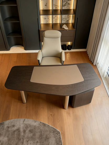 Hommie Dark Top Tan Leather Inlay Working Table HBWD013 3