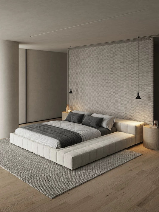 Hommie Low Cream Fabric Platform Bed HBBD039 1