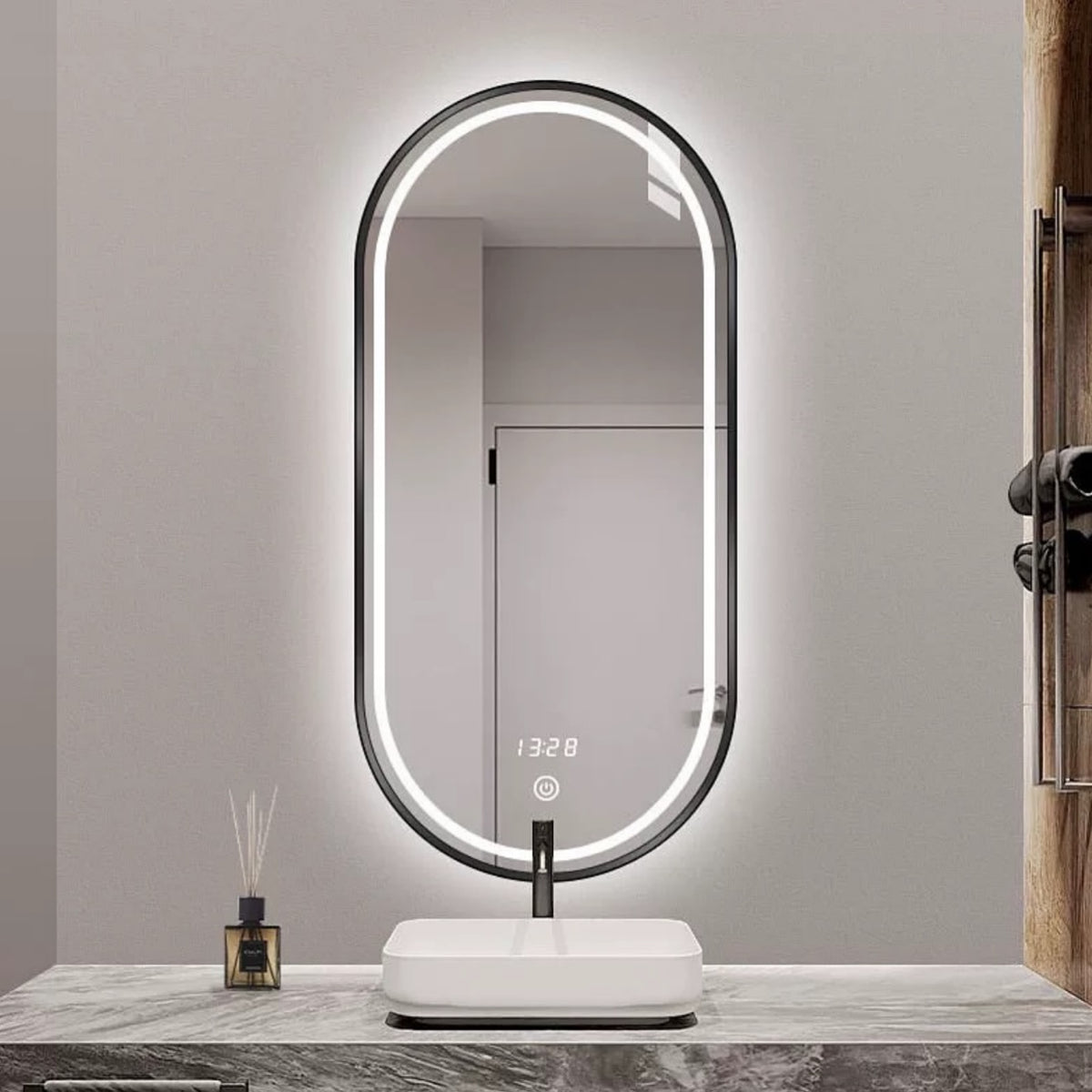 Hommie Gold Frame Long Oval LED Mirror HBMR033 1