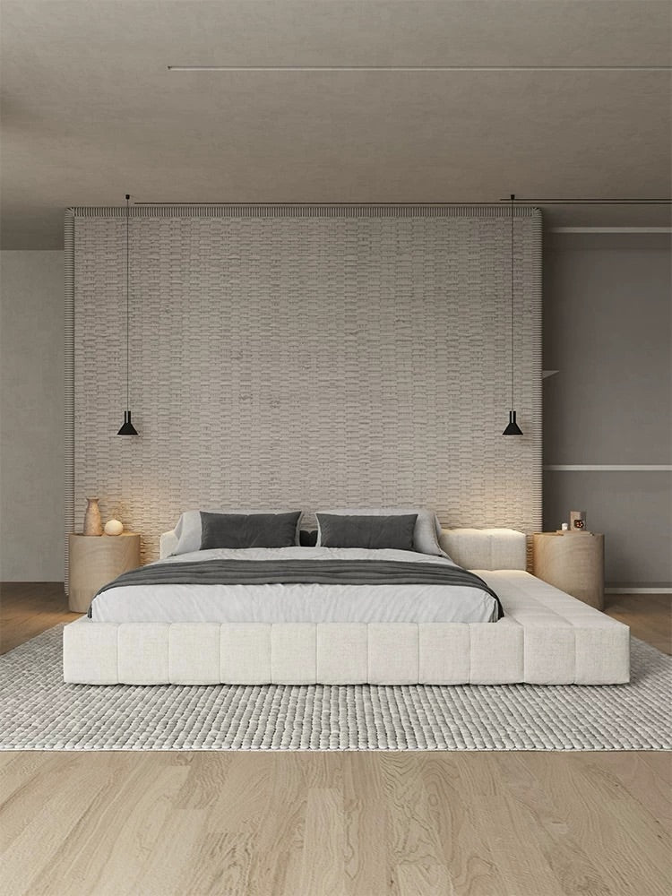 Hommie Low Cream Fabric Platform Bed HBBD039 2