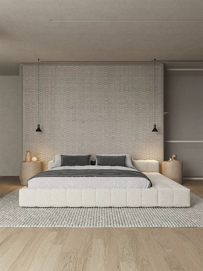 Hommie Low Cream Fabric Platform Bed HBBD039 2