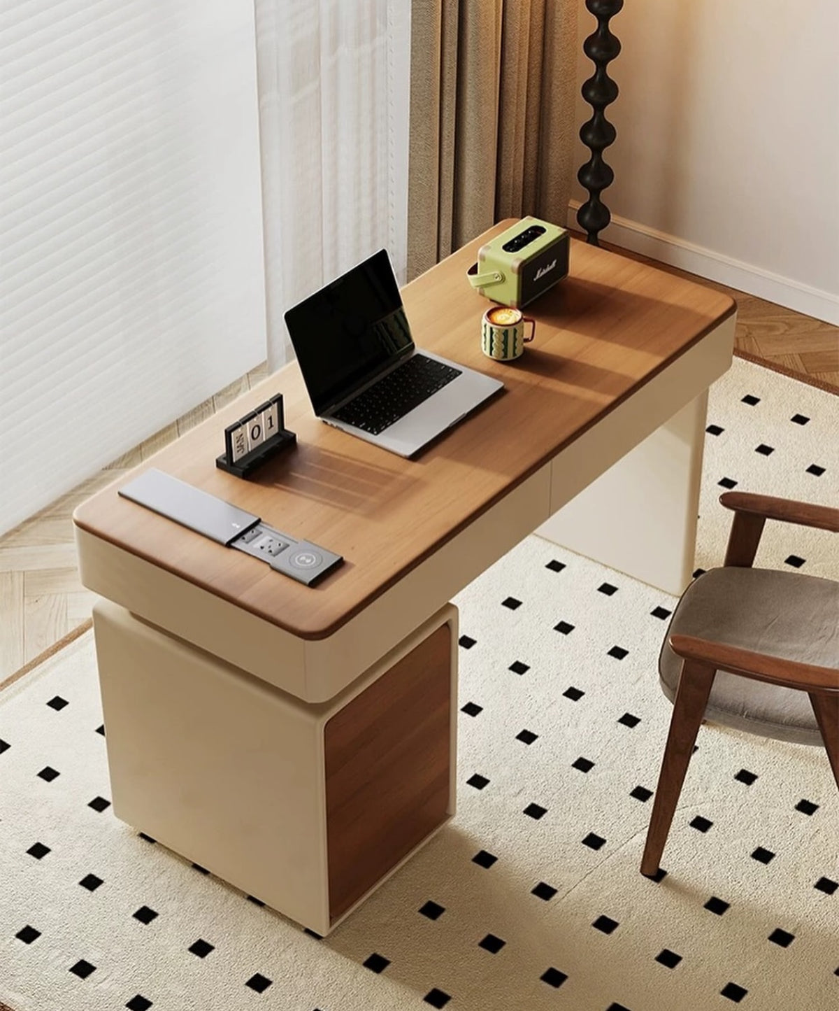 Hommie Cream Top Walnut Drawer Working Table HBWD014 2