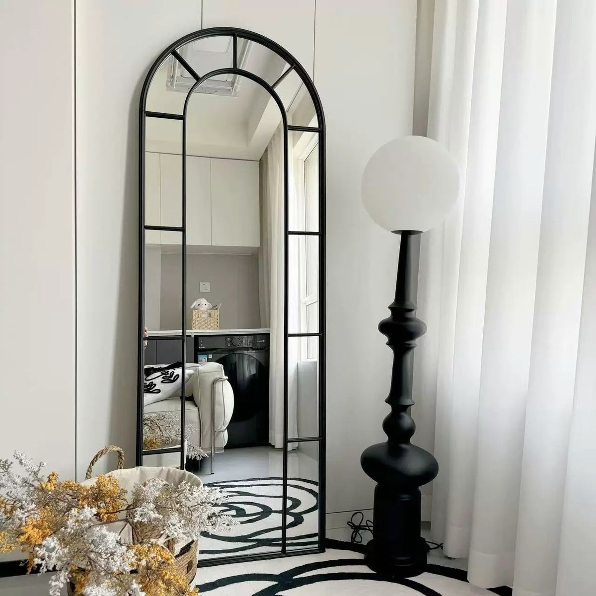 Hommie Black Double Arch Window Frame Mirror HBMR032 1
