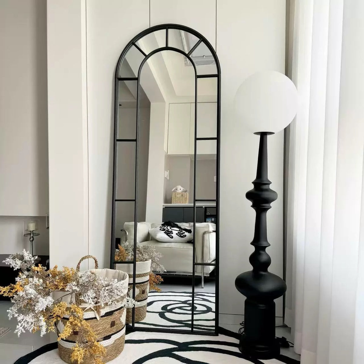 Hommie Black Double Arch Window Frame Mirror HBMR032 2