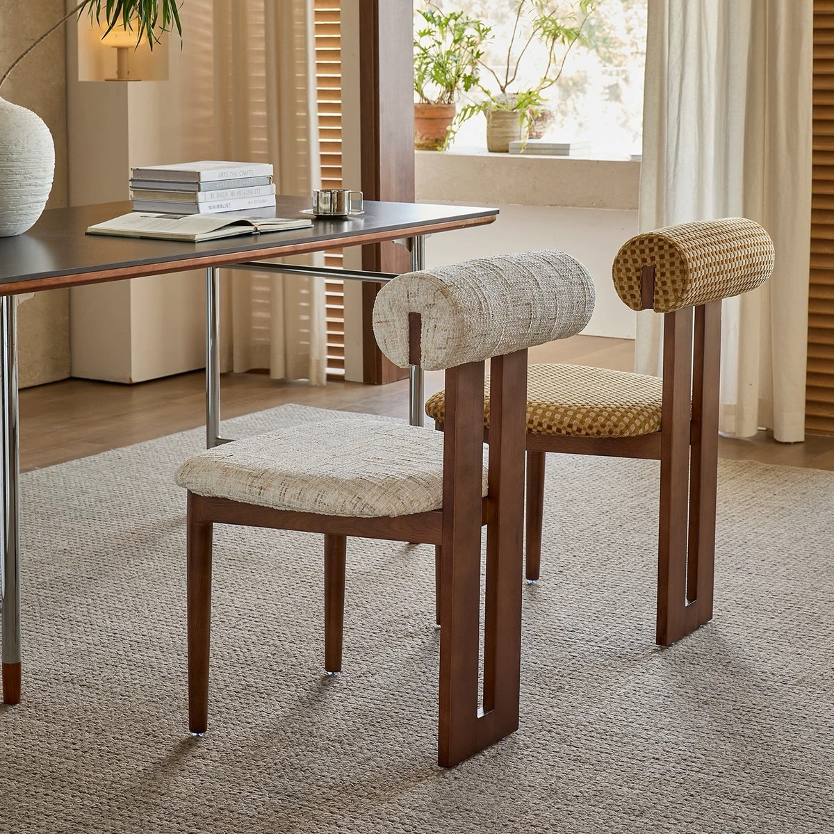 Hommie Boucle Bolster Back Wood Chair HBCH051 2