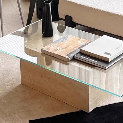 Hommie Travertine Block Glass Top Coffee Table HBFT045 4
