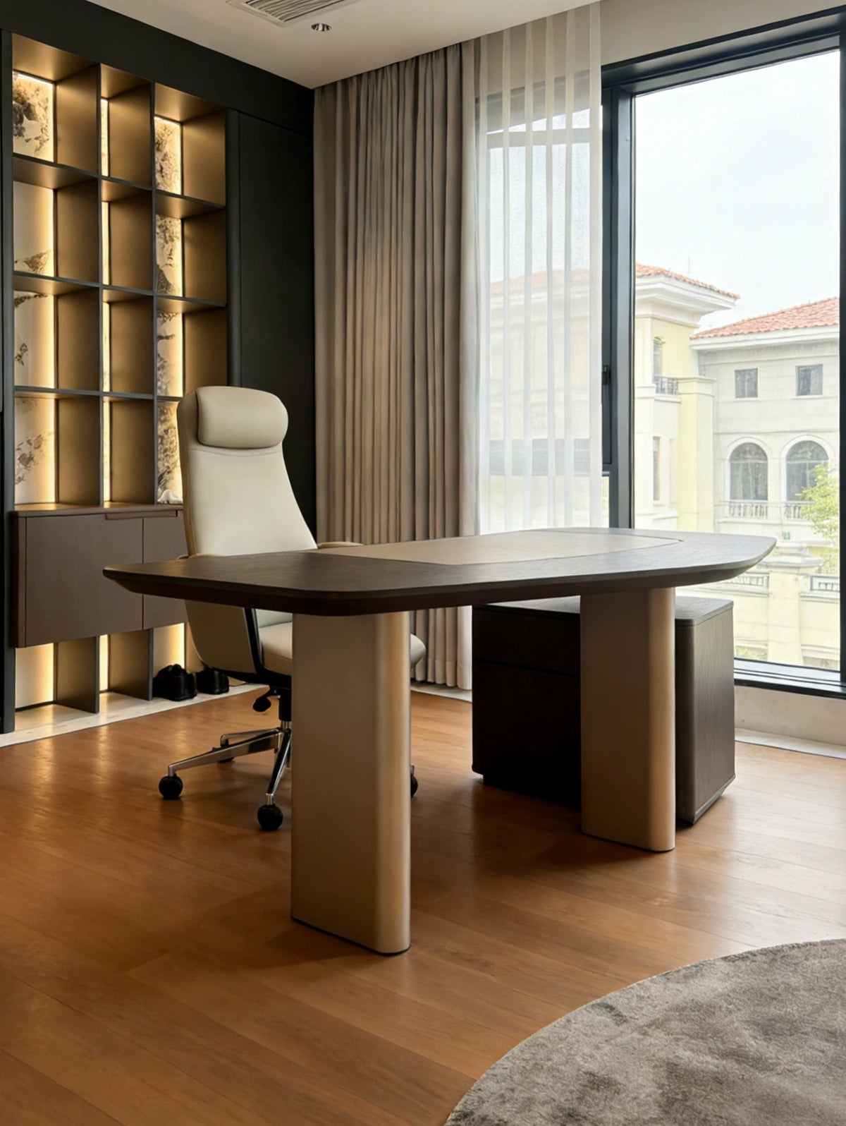 Hommie Dark Top Tan Leather Inlay Working Table HBWD013 2