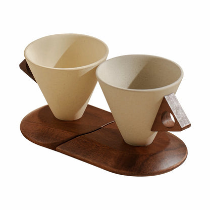 Hommie Cone Cup Couple Set with Walnut Tray HBKK053 3
