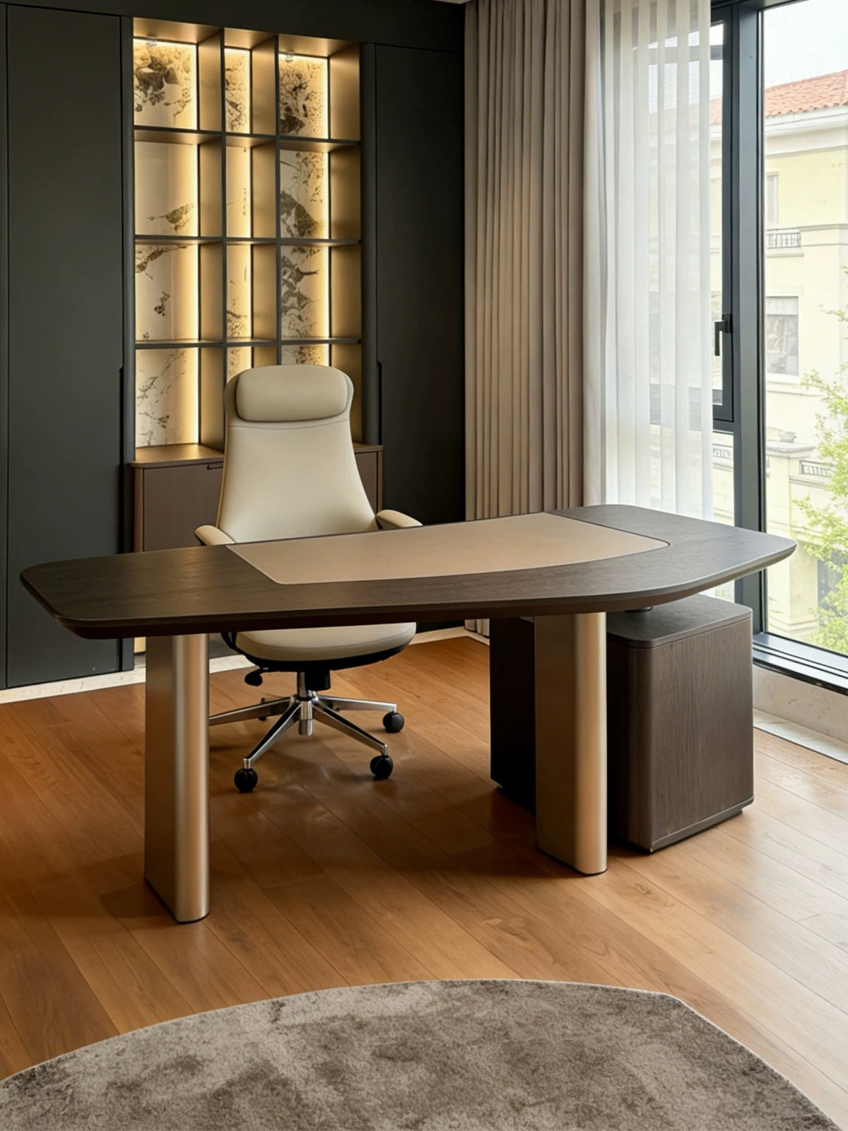 Hommie Dark Top Tan Leather Inlay Working Table HBWD013 1