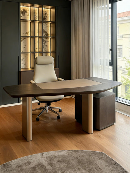 Hommie Dark Top Tan Leather Inlay Working Table HBWD013 1