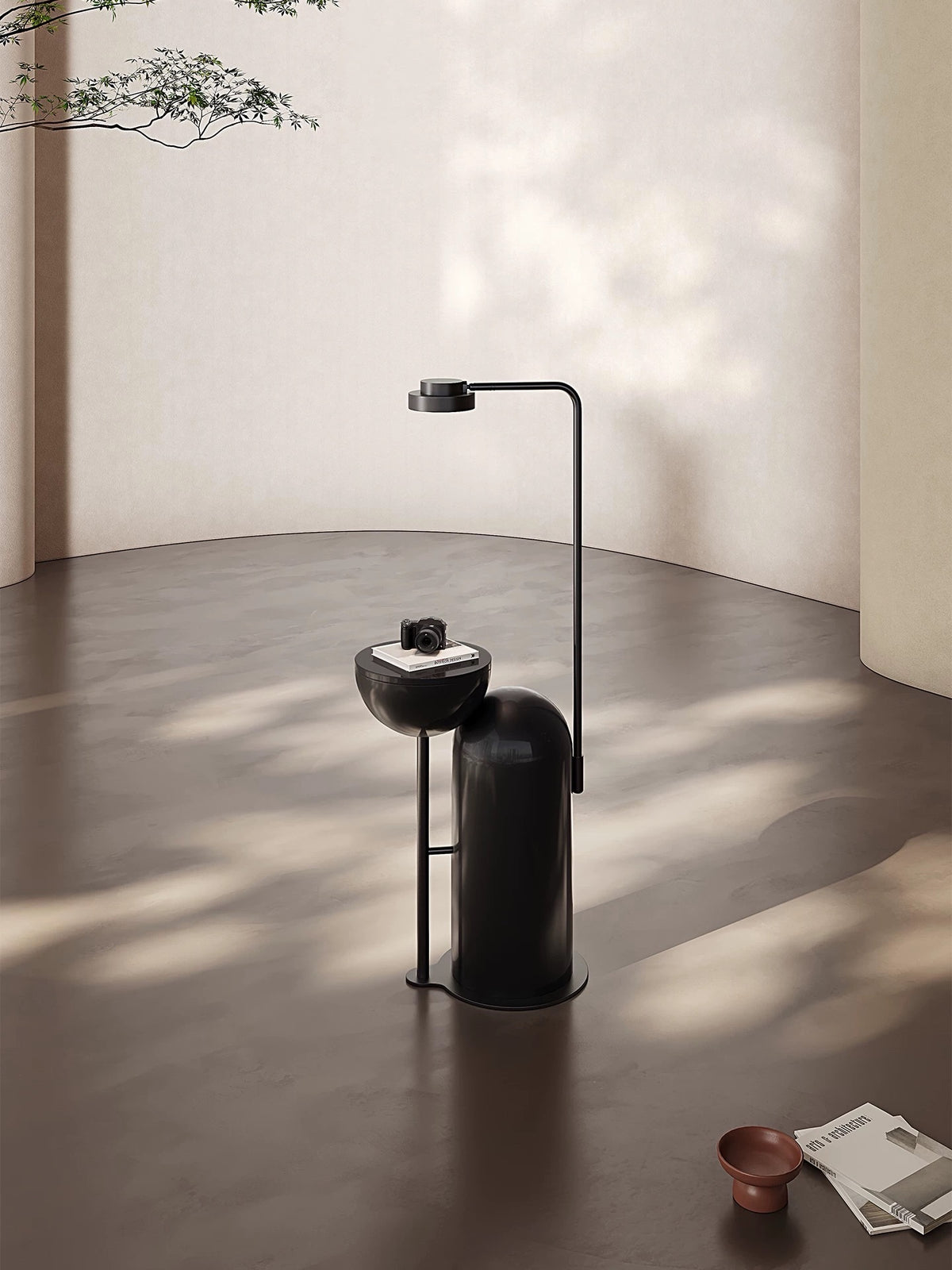 Hommie Black Arch Pedestal Side Table with Light HBLC044 2